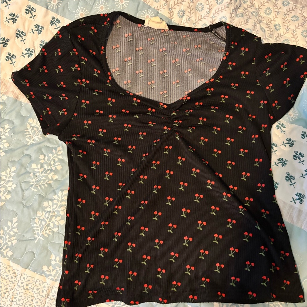 See You Monday Black Ruched Tie Front Short Sleeve Blouse